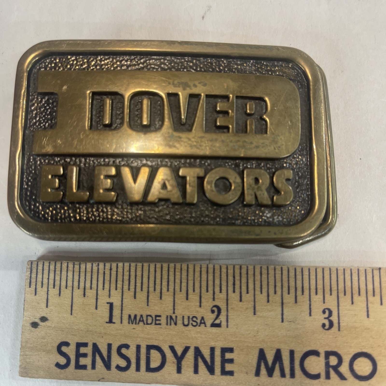 1978 Vtg Solid Brass Dover Elevators Belt Buckle … - image 1