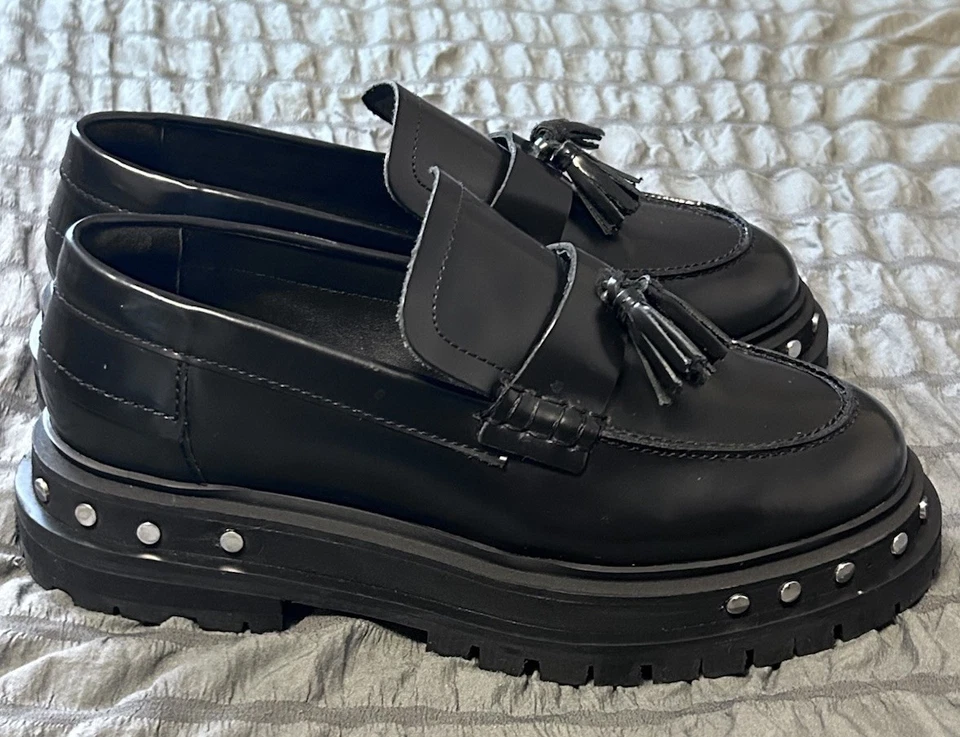 Free People готик-панк коренастый металлический платформе Teagan кисточки мокасины черный размер 8 - Изображение 3 из 4
