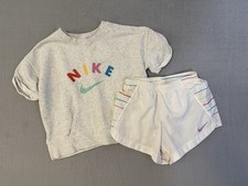 Nike Girls Shirt  Shorts Set  White, White Bright Colors  DRI-FIT