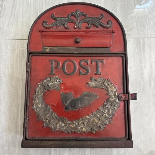 Vintage Metal Porch Wall Mount Mail Letter Box With Window Red 14x9.5x3.25 Inch