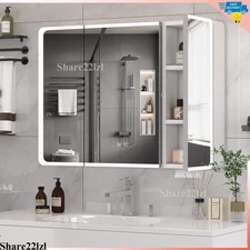 LED Lighted Medicine Cabinet With Mirror Large 3 Doors Medicine Cabinet Bathroom