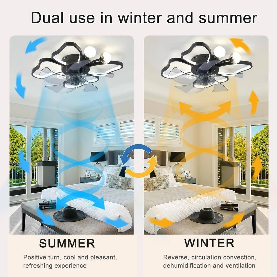 19.7" Black LED Ceiling Fan Light Indoor Butterfly Design Dimmable w/ Remote - Image 4 of 4