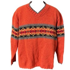 Vintage 90s Eddie Bauer Wool Sweater Sz M Orange Fair Isle Ski Made in USA