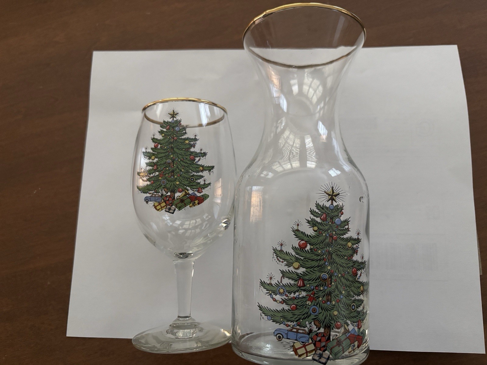 Rare Cuthbertson Original Christmas Tree Small Wine Glass and Carafe Set
