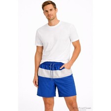 OP Ocean Pacific Men's Swim Trunks Shorts Size M Blue White Stripe Elastic Waist