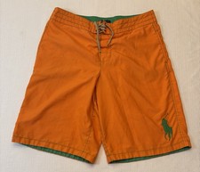 Polo Ralph Lauren Swim Trunks Boys XL 18-20 Orange Green Big Pony Logo Lined