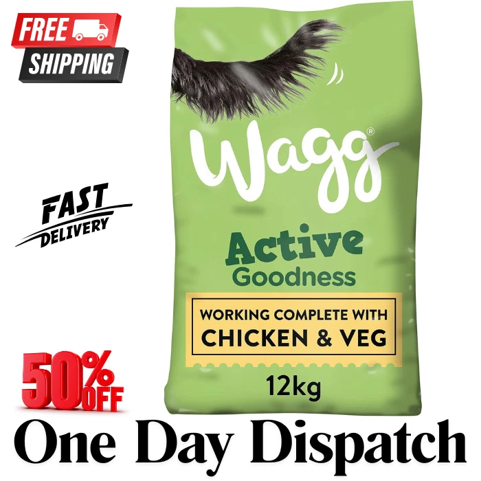 Wagg Active Goodness Complete Dry Adult Dog Food Chicken & Veg 12kg - For All