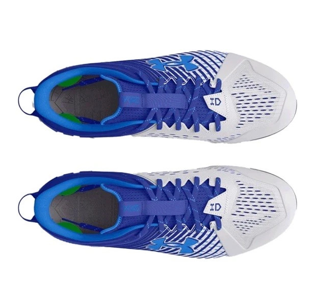 Zapato de béisbol Under Armour para hombre yarda baja MT, blanco real y azul talla 14 Foto 2 de 4