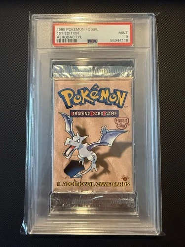 1999 POKEMON FOSSIL 1ST EDITION AERODACTYL ART SEALED BOOSTER PACK PSA 9
