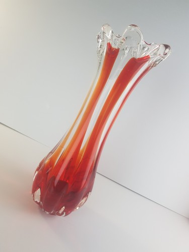 Vintage Art Glass Murano Amberina Orange Clear Swung Glass Vase - Picture 12 of 17