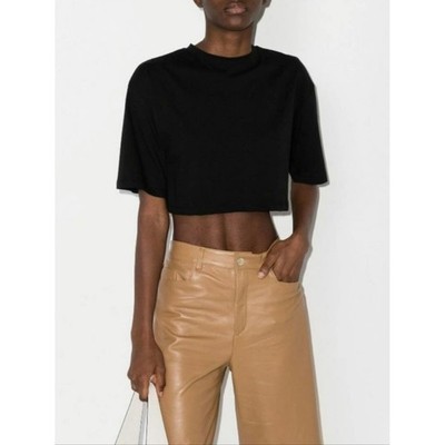 FRANKIE SHOP Karina Black cropped Cotton-jersey T-shirt  Size M/L Relaxed Fit