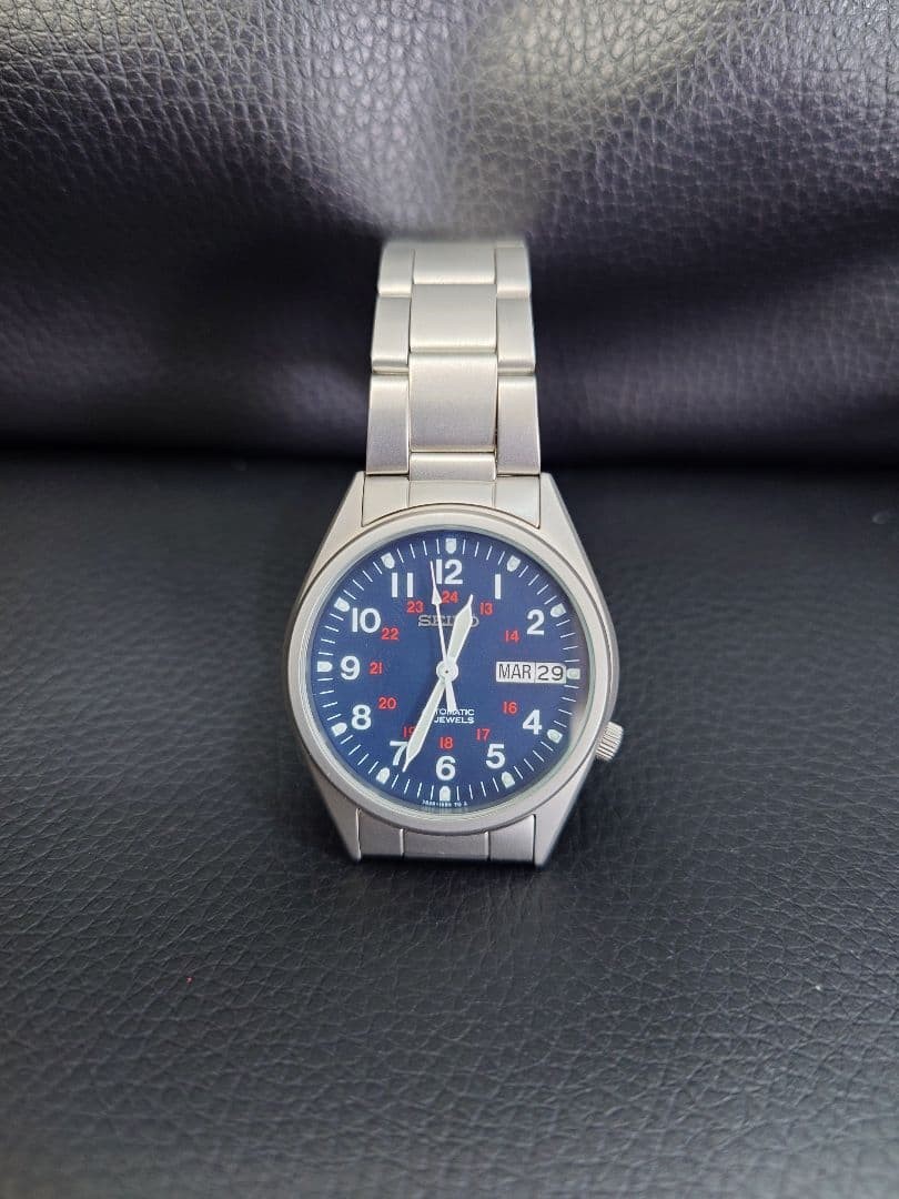 Seiko SNX429 7S26 00D0 Auto Watch Blue Dial 34mm Rare Military