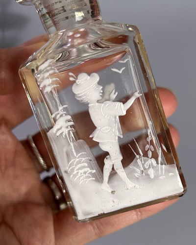 Antique Mary Gregory Type Perfume Cologne Bottle Cut Glass White Enamel 4 3/8”H - Picture 13 of 24