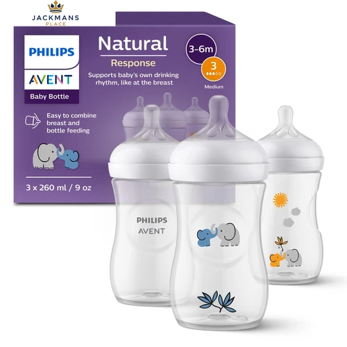 Philips Avent Natural Response Baby Gift Set, 260ml (pack of 3), Grey yellow