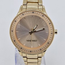 Nine West Women's Watch 35MM Gold Pink Dial Gold Bracelet Band 6.5" New Battery