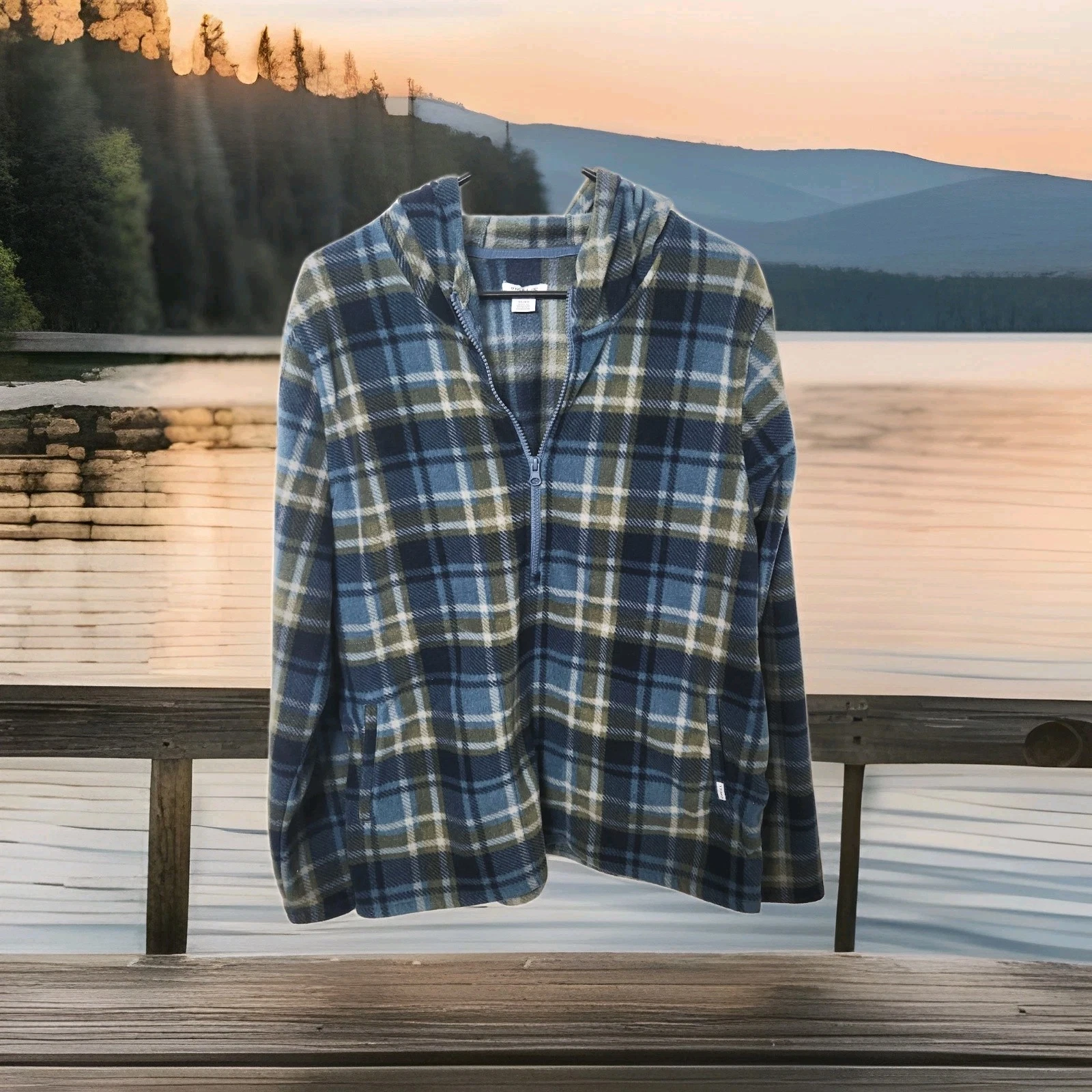 O'Neill Hooded 1/2 Zip Fleece Pullover Sweatshirt Men's XL Plaid 1748