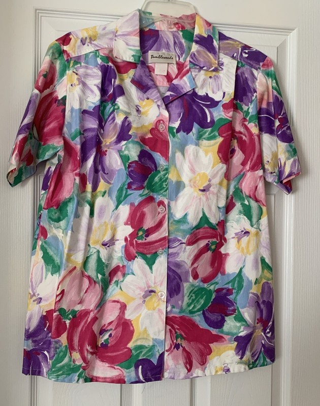 VTG Tumbleweeds Women's Size L Shirt Top Blouse Collared Short Sleeves Floral