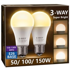 Briignite 3 Way LED Light Bulbs Soft White 3000K 50/100/150 Watt 2 Pack, Warm