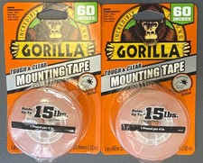 LOT OF 2 Gorilla Tough  Clear Mounting Tape Weather Proof, 1 In X 60 In 5ft 