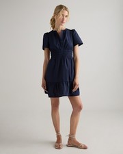 Quince Women 100% Organic Cotton Poplin Tiered Mini Dress Navy S