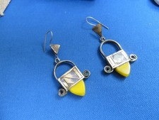 NIGER African Ethnic Jewelry Tuareg TOUAREG Silver Earrings YELLOW Gem Pendant