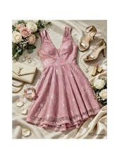 Lulus Pink Lace Mini Dress Women's Small Sleeveless V-Neck Skater NWOT