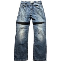 BKE Jake Jeans Mens 30R Blue Bootleg Medium Wash Distressed Contrast Stitch