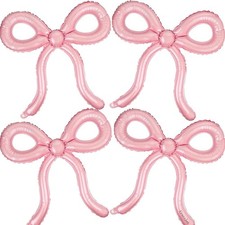 Pink Bow Themed Balloons Set of 4, Women Party Decor, Birthday Engagement