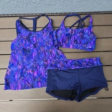 TYR Durafast Women Purple Geometric Tank W/top & Boyshorts Sz S New Sample