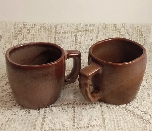 2 Vintage Frankoma Coffee Tea Mugs Cups Plainsman Brown