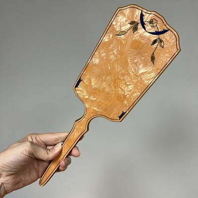 Vintage ART DECO Hand Held MIRROR Pearlized Celluloid Bakelite See