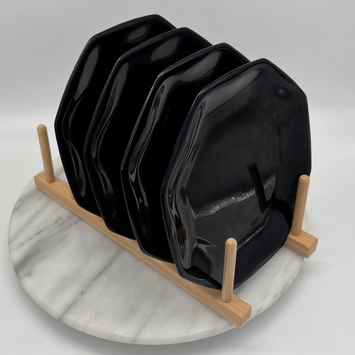 Arcoroc France Octime Black Glass Salad Plates Soft Corners 7 3/8in - Set of 4 - Picture 3 of 11
