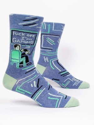 Blue Q Men's Funny Crew Socks F**K off I'm Gaming (Men shoe size 7-12)