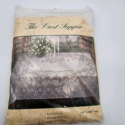 The Last Supper Lace Tablecloth 60x104 White Oblong Religious Christian Décor - Picture 4 of 8