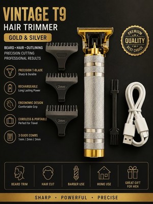 Vintage T9 Barbeador Gold Silver Beard Hair Trimmer Cutter Machine for Men