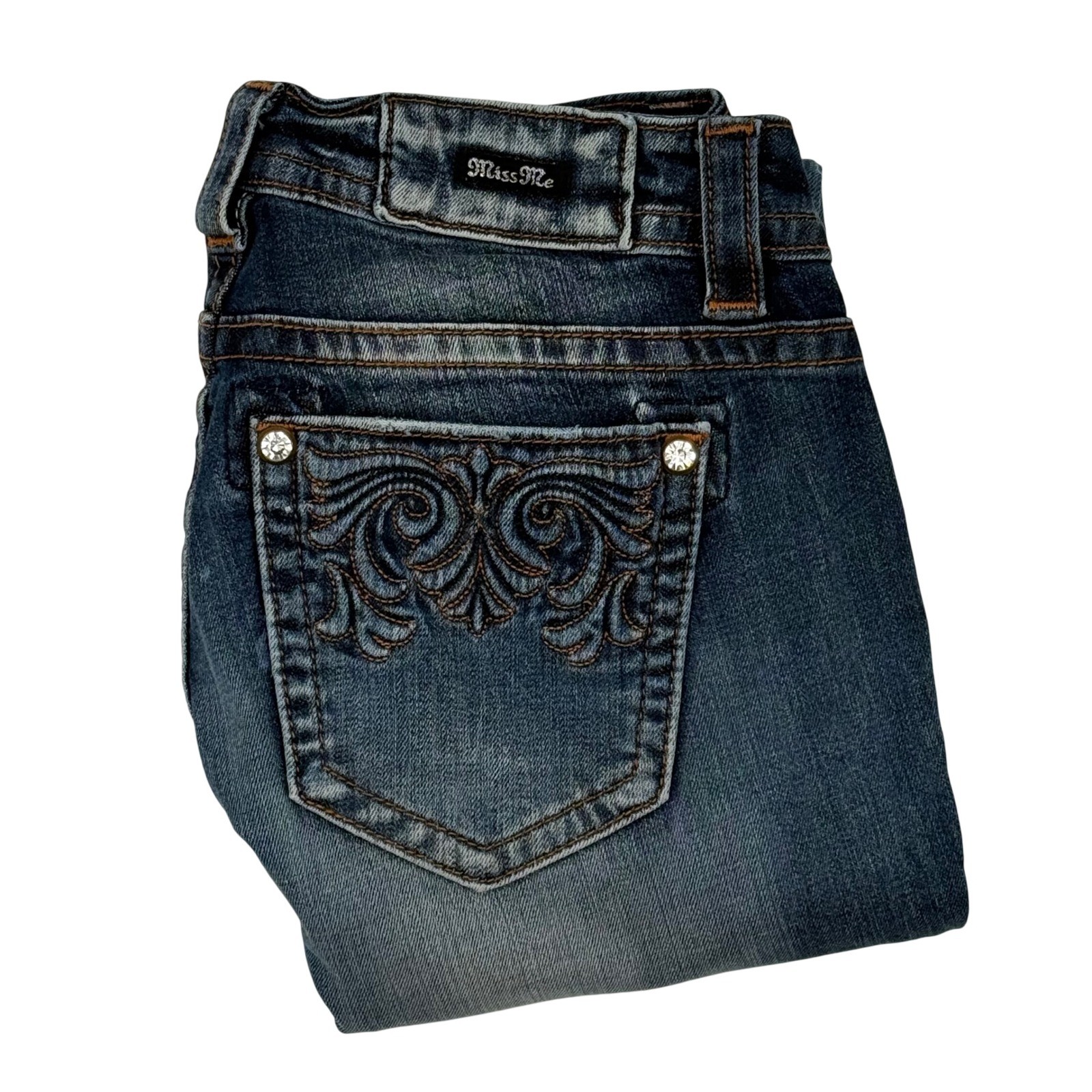Miss Me Jeans Womens Size 27 Mid Rise Ankle Skinny Embroidered Pockets