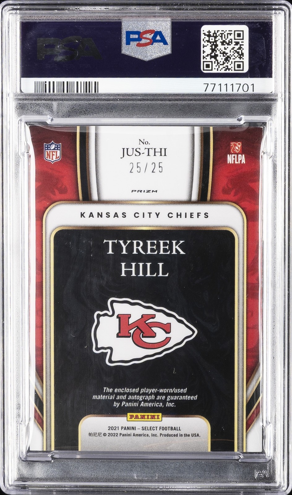 2021 PANINI SELECT JUMBO TIE-DIE SWATCHES PRIZM TYREEK HILL 25/25 PSA 8 AUTO 10 view 2