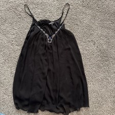 Express | Black Beaded Sheer Lined Slip Mini Dress Women's Small Spaghetti Strap