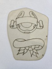 1980's Vintage Tattoo Flash Acetate 3x8 Horseshoe Floral Flower Banner
