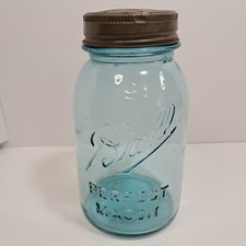 Vintage 1 Qt Aqua Blue Ball Perfect Mason Canning Jar Presto Glass Lid 1910-1923