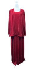 ALEX EVENING Two-Piece Set Red Long Sleeveless Dress Sparkle Jacket size 18