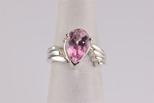 Sterling Silver Pink Pear Cut Sapphire Solitaire Fan Ribbed Band Ring 925 Sz: 6
