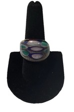 Artisan Glass Ring Made In India Size 7.5 Boho Hippie Turq, Purlp, Ivory