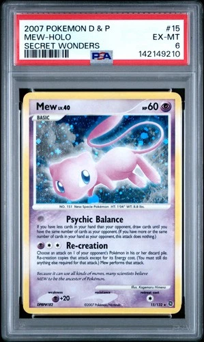 2007 POKEMON DIAMOND & PEARL SECRET WONDERS #15 MEW-HOLO PSA 6
