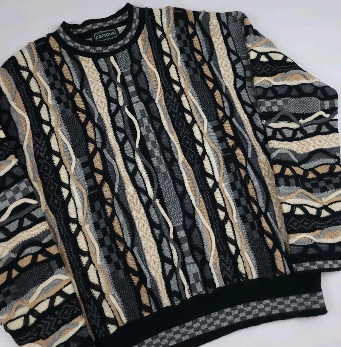 Vintage Campus 3d Texture Pattern Multicolor Knit… - image 2