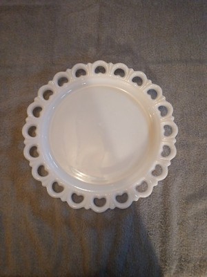 Vintage Anchor Hocking White Milk Glass Laced Edge Serving Platter Cake Plate