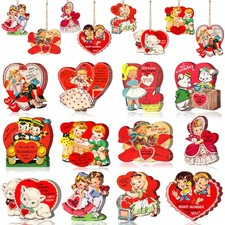 36Pcs Vintage Ornaments for Tree Decorations- Wooden Valentines