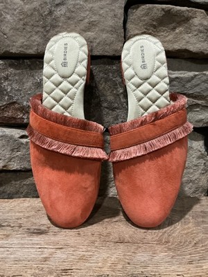 BIRDIES Ani Slide Fringe Mule US 8 Coral Orange Suede Slip On Flats Shoe NEW  