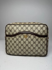 Pochette vintage Gucci Ophidia monogramma in pelle grigio marrone