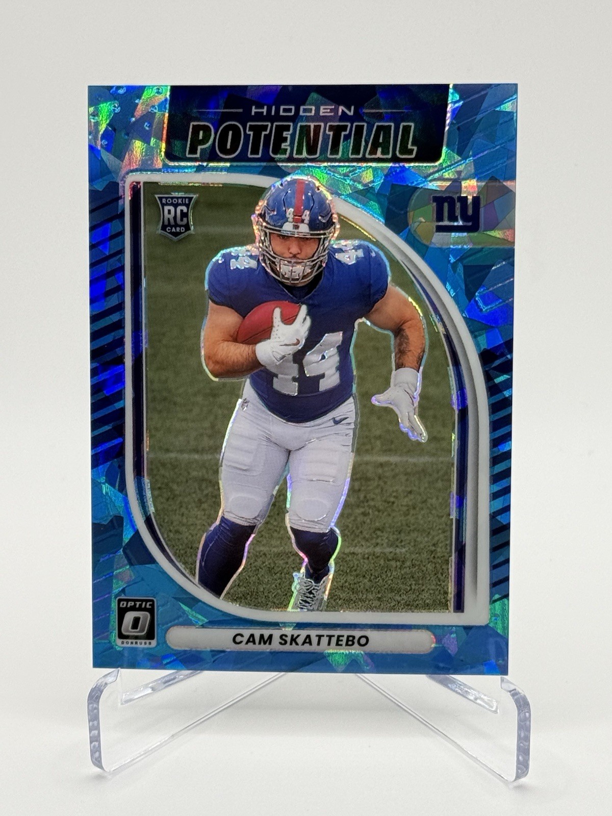 Cam Skattebo 2025 Donruss Optic Hidden Potential Blue Cracked Ice /55 RC